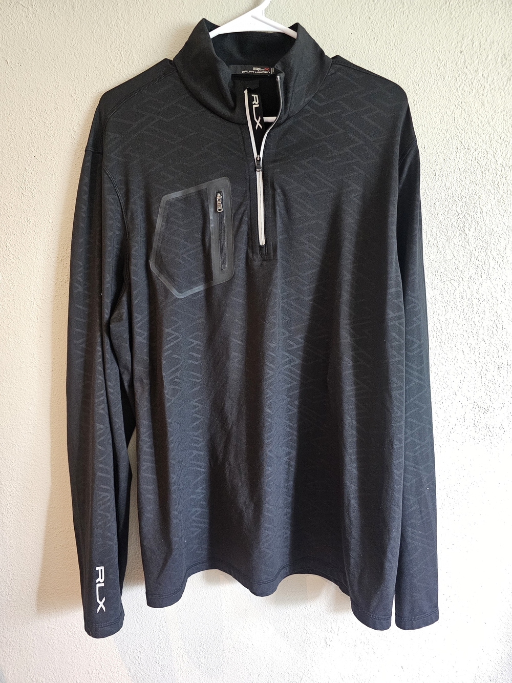 RLX Ralph Lauren XL Black Preformance 1/4 Zip Pullover Golf Shirt Pocket